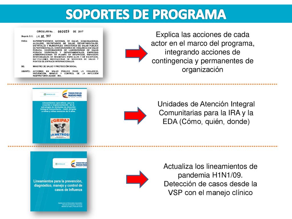 SOPORTES DE PROGRAMA Explica las acciones de cada actor en el marco del programa, integrando acciones de contingencia y permanentes de organización.