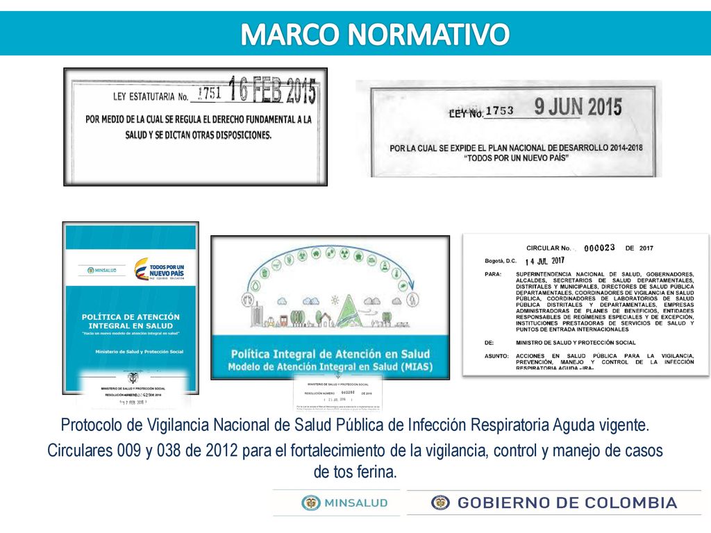 MARCO NORMATIVO Protocolo de Vigilancia Nacional de Salud Pública de Infección Respiratoria Aguda vigente.