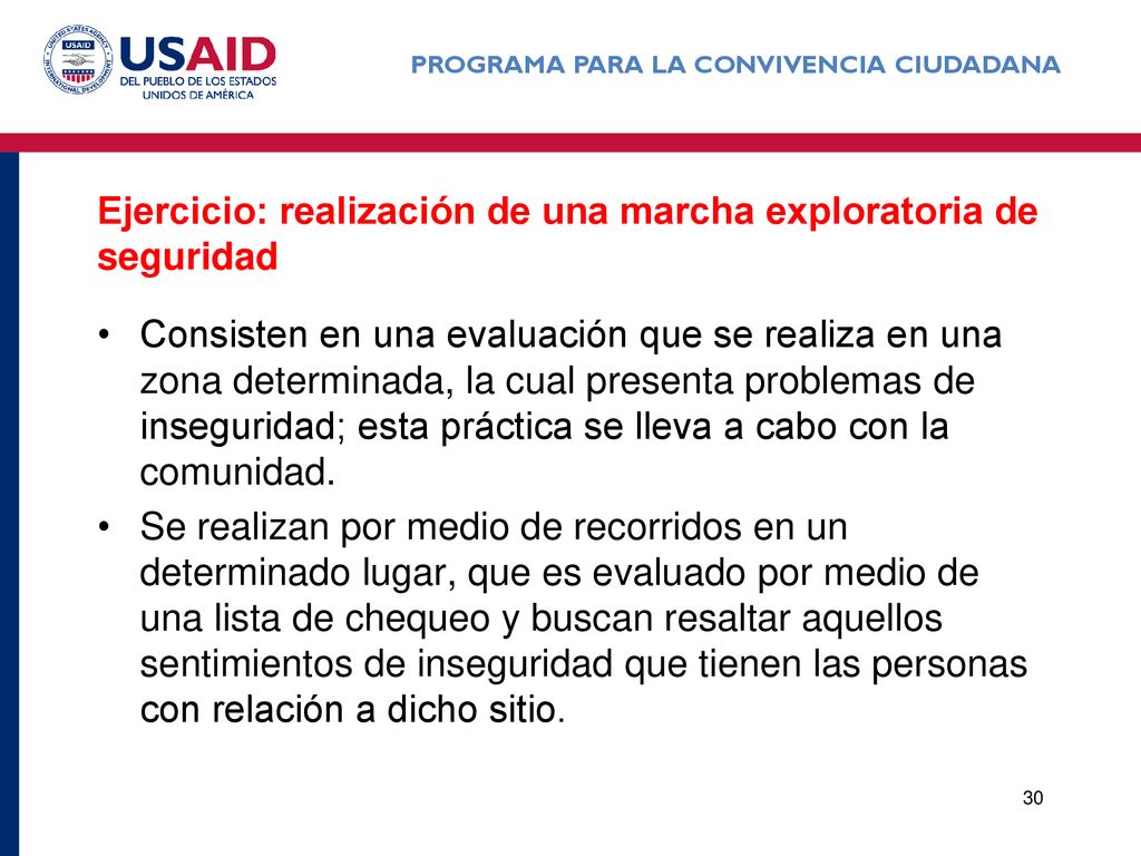 Ejercicio: realización de una marcha exploratoria de seguridad
