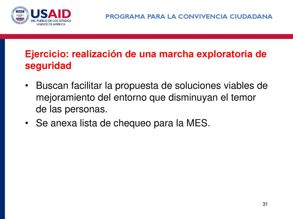 Ejercicio: realización de una marcha exploratoria de seguridad