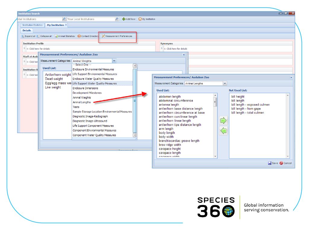 Adicionalmente a la configuración de preferencias para ahorrar tiempo en el ingreso de datos, AL pueden también reducir las opciones de las listas desplegables, removiendo términos que no se emplean desde la opción de preferencias de medidas (Measurement Preferences option).