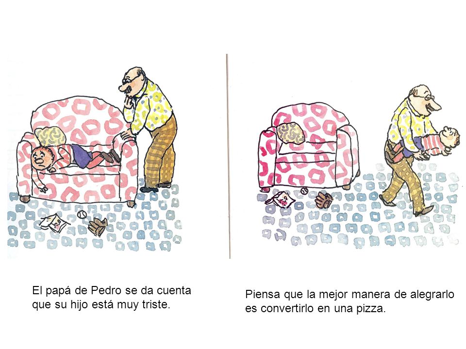 El papá de Pedro se da cuenta que su hijo está muy triste.
