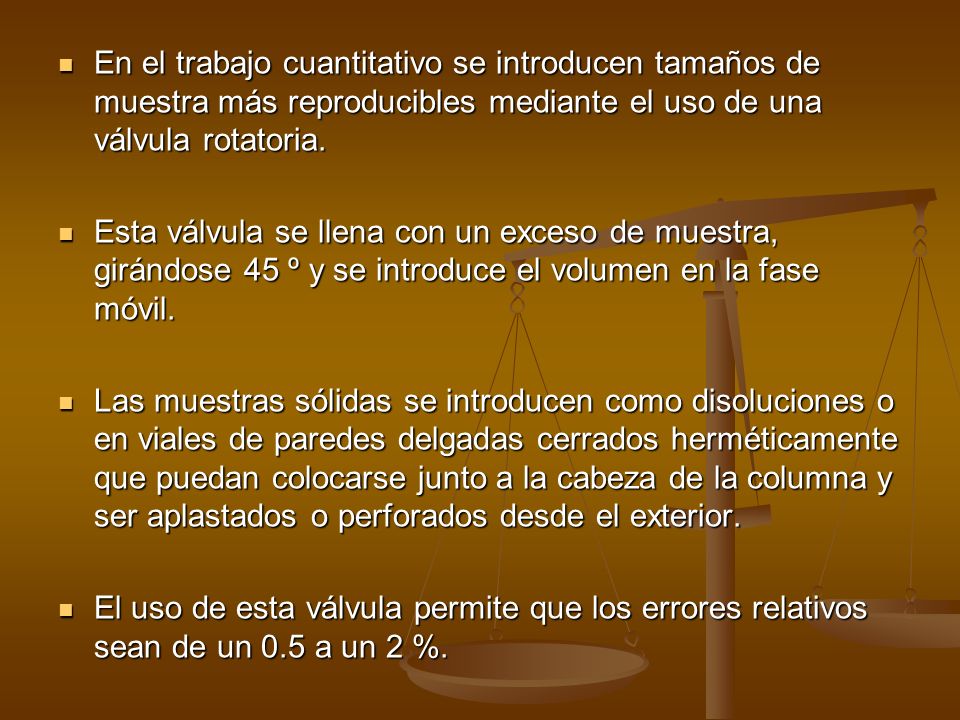 En el trabajo cuantitativo se introducen tamaños de muestra más reproducibles mediante el uso de una válvula rotatoria.
