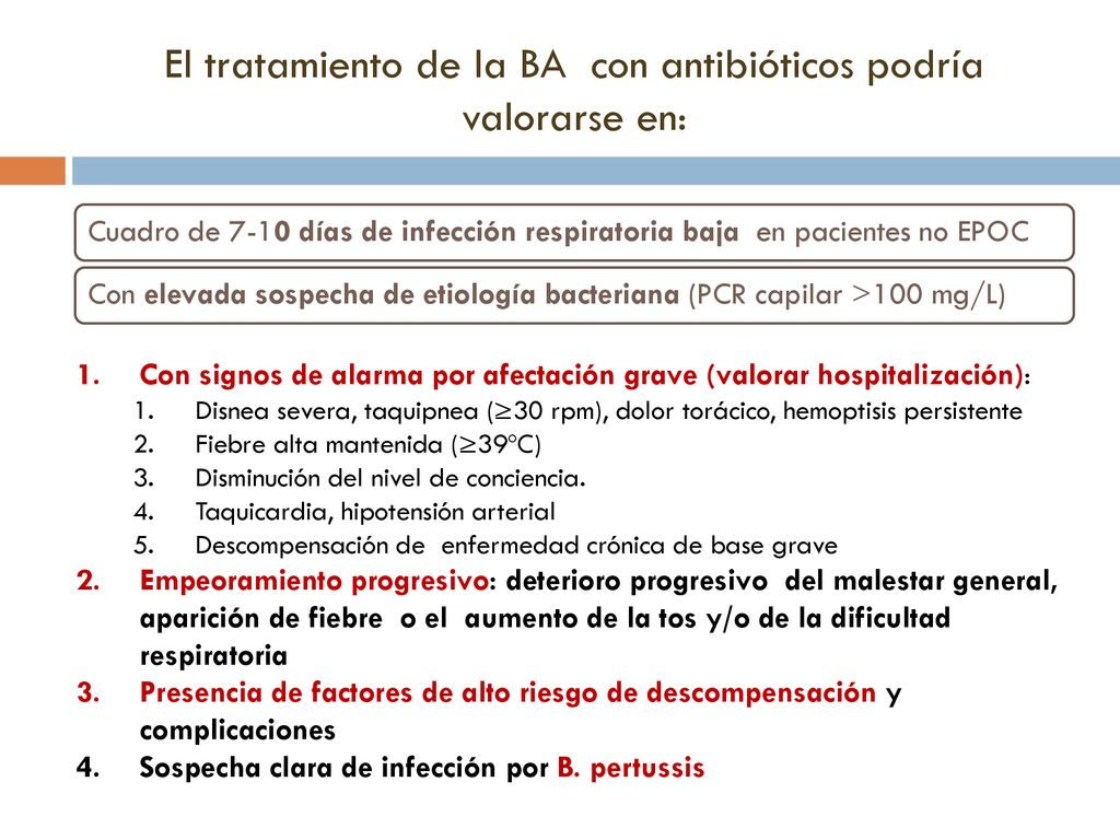 El tratamiento de la BA con antibióticos podría valorarse en: