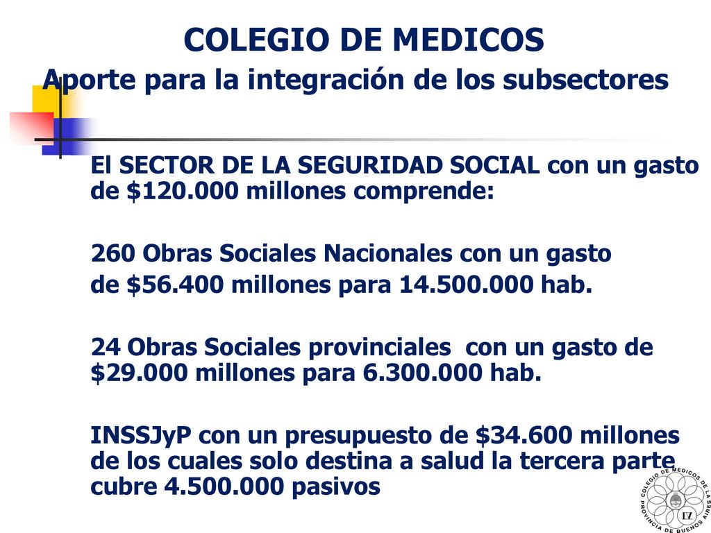 COLEGIO DE MEDICOS Aporte para la integración de los subsectores