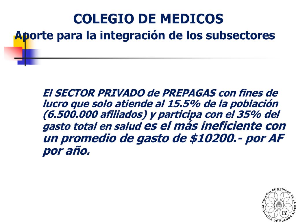 COLEGIO DE MEDICOS Aporte para la integración de los subsectores