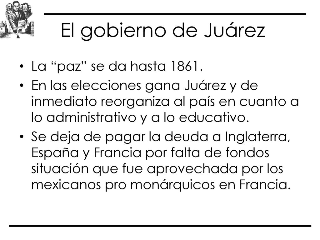 El gobierno de Juárez La paz se da hasta 1861.