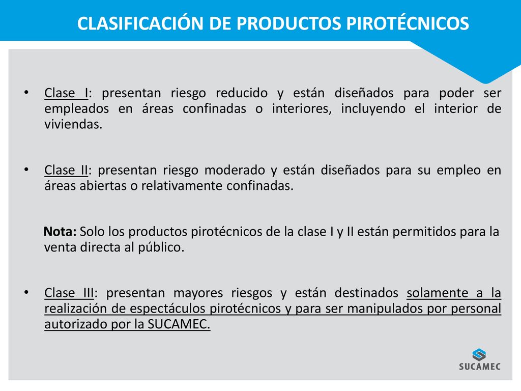 CLASIFICACIÓN DE PRODUCTOS PIROTÉCNICOS