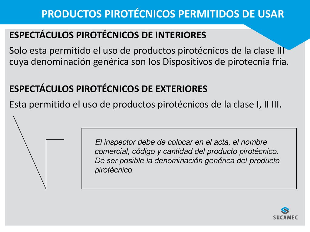 PRODUCTOS PIROTÉCNICOS PERMITIDOS DE USAR
