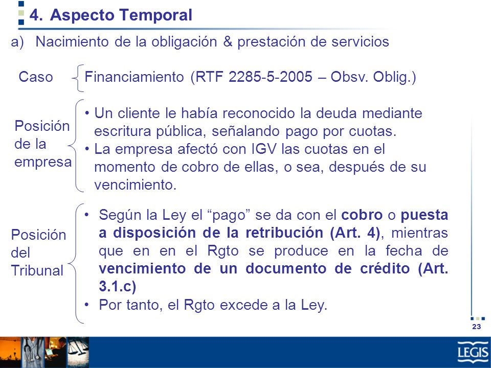 Aspecto Temporal Nacimiento de la obligación & prestación de servicios