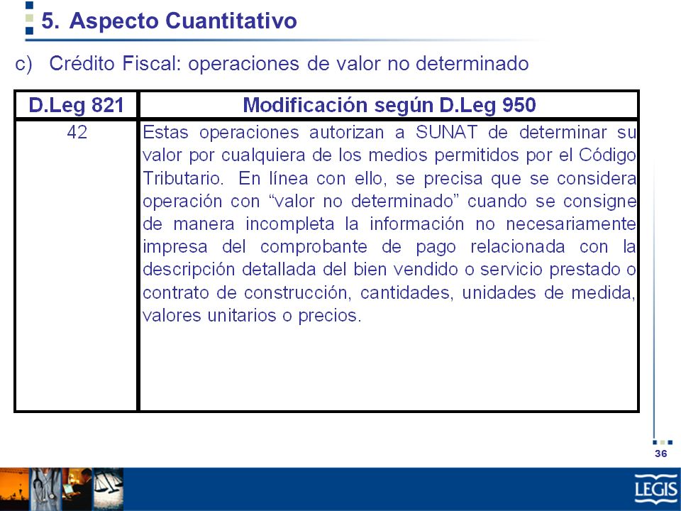 Aspecto Cuantitativo Crédito Fiscal: operaciones de valor no determinado