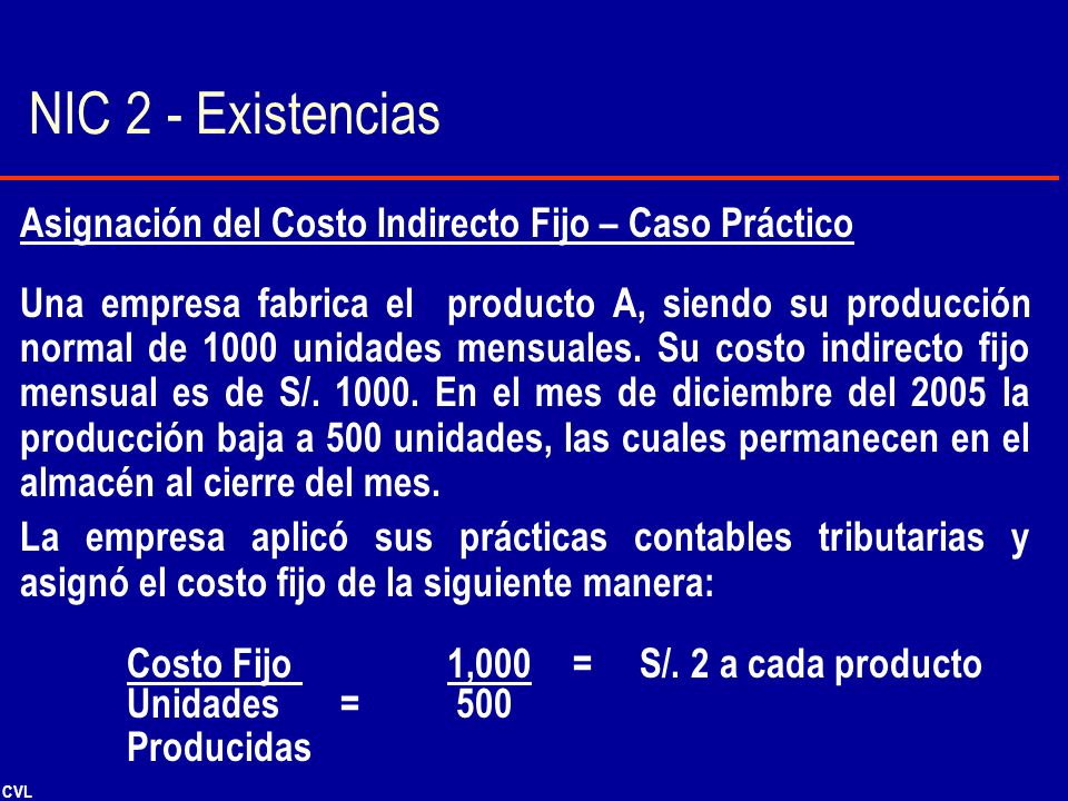 NIC 2 - Existencias Asignación del Costo Indirecto Fijo – Caso Práctico.