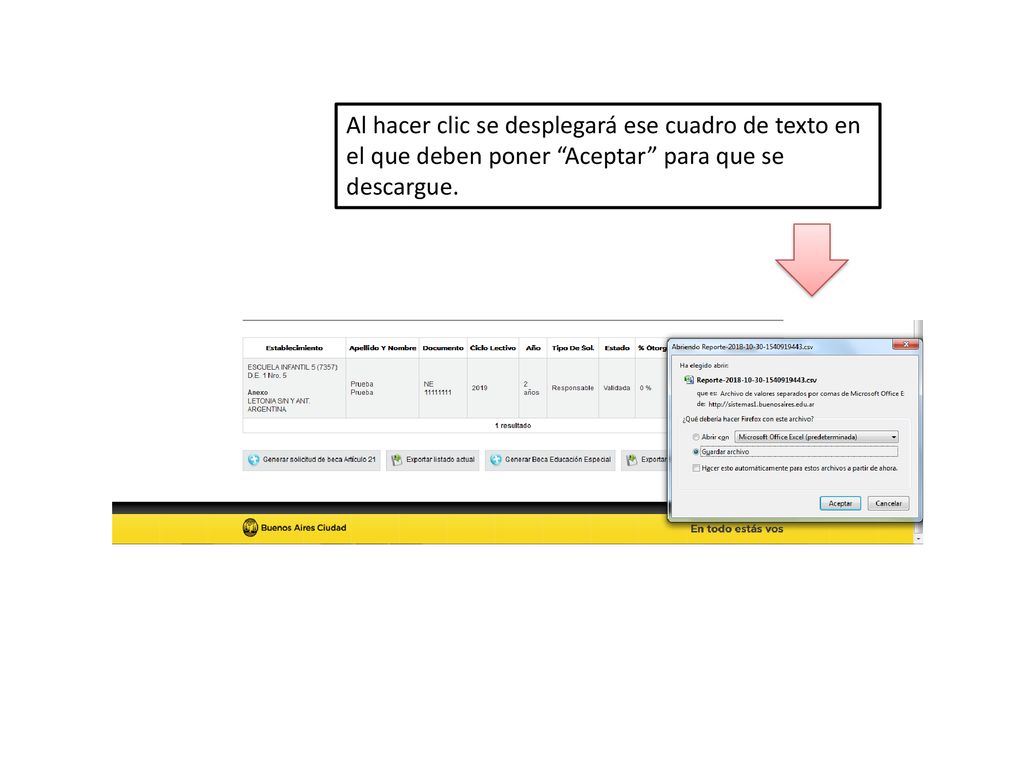 Al hacer clic se desplegará ese cuadro de texto en el que deben poner Aceptar para que se descargue.