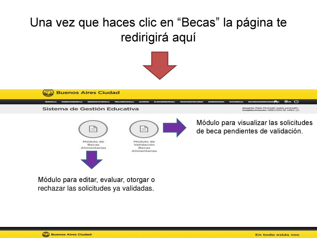 Una vez que haces clic en Becas la página te redirigirá aquí