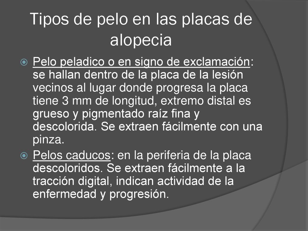 Tipos de pelo en las placas de alopecia