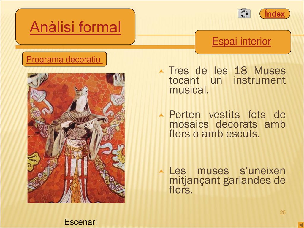 Anàlisi formal Tres de les 18 Muses tocant un instrument musical.