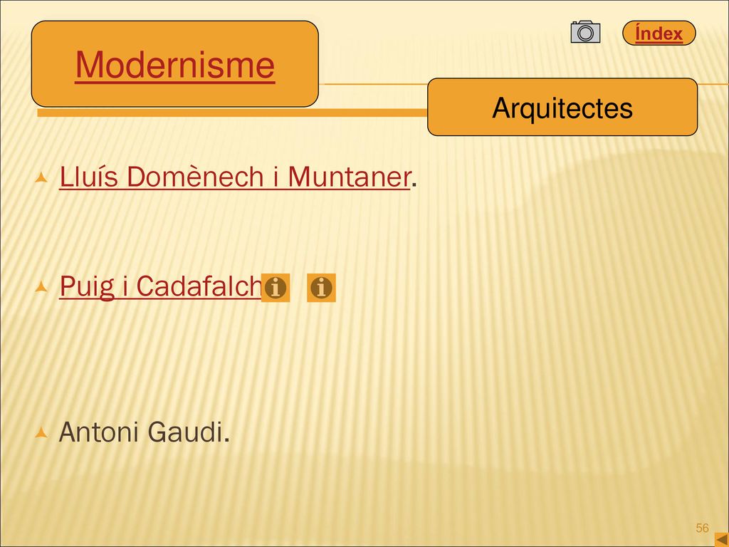 Modernisme Lluís Domènech i Muntaner. Puig i Cadafalch. Antoni Gaudi.