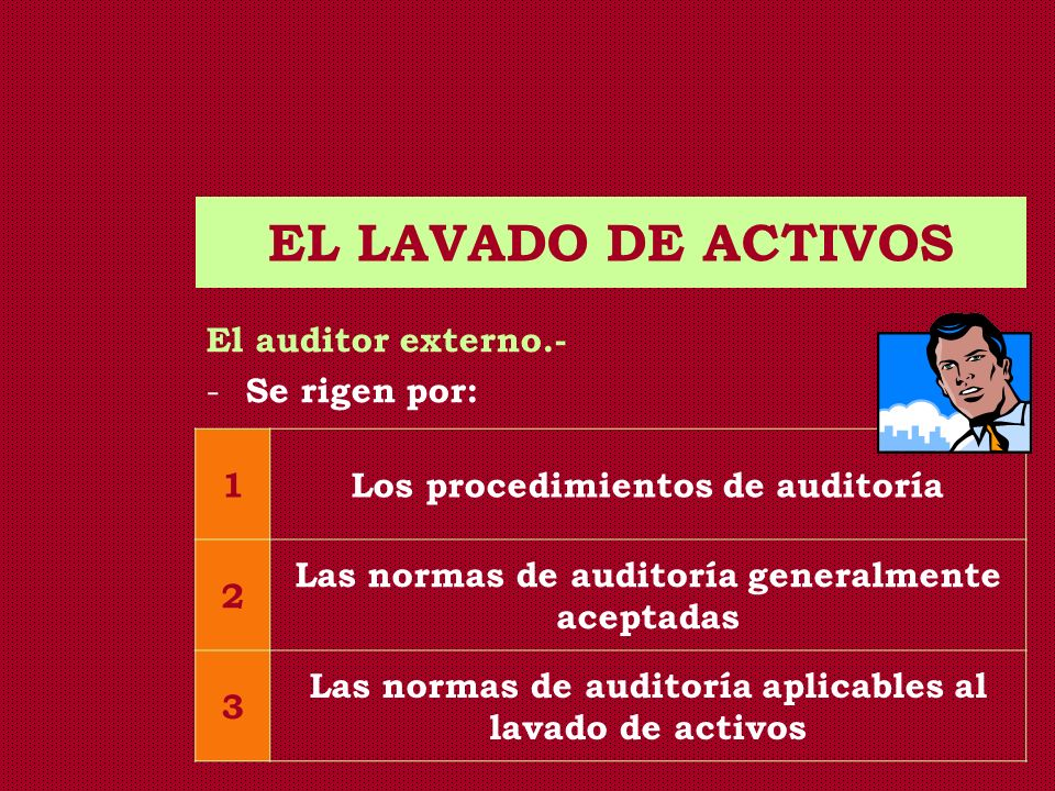 EL LAVADO DE ACTIVOS El auditor externo.- Se rigen por: 1