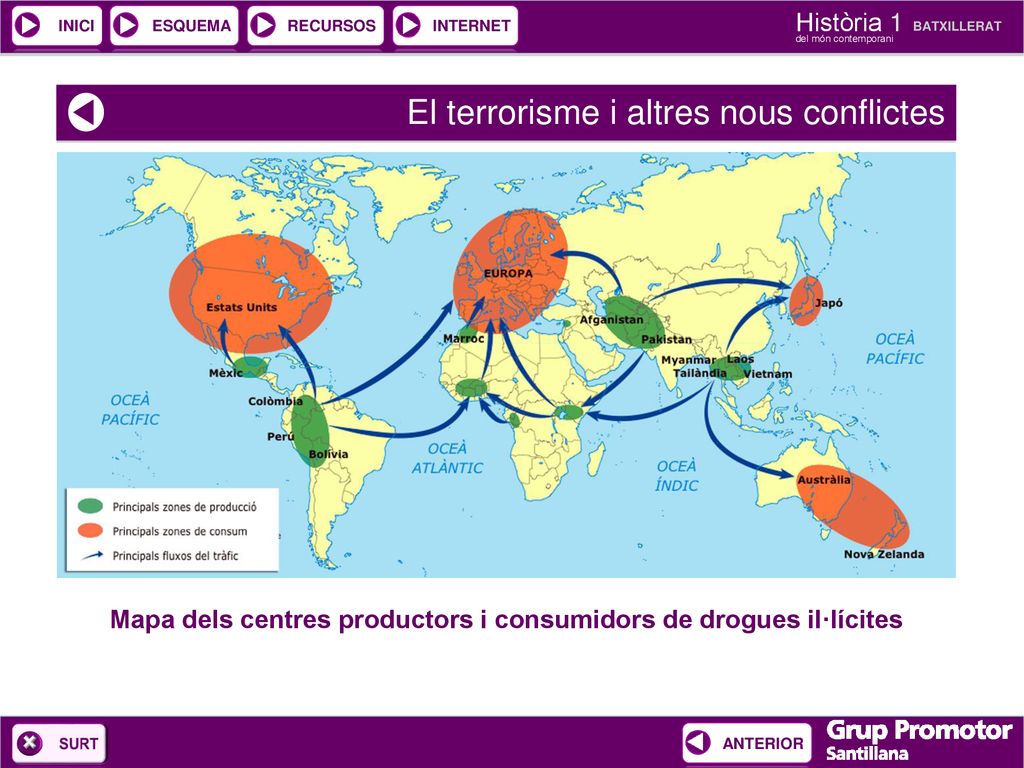 Mapa dels centres productors i consumidors de drogues il·lícites