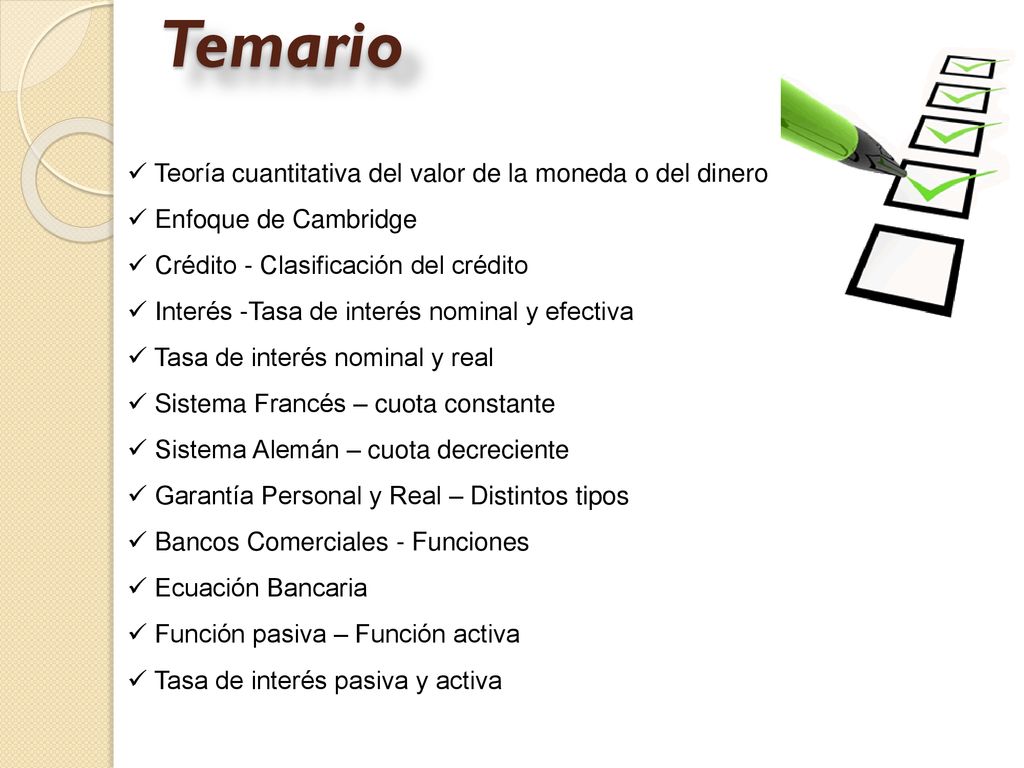 Temario Teoría cuantitativa del valor de la moneda o del dinero