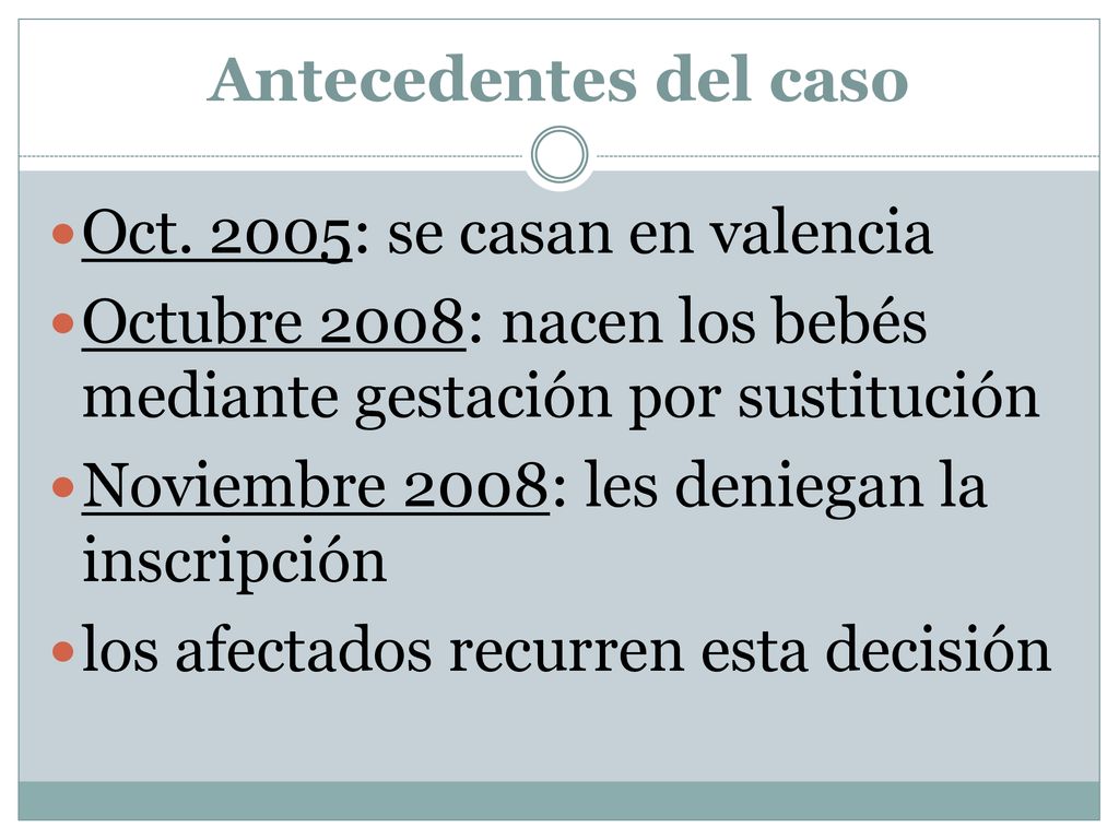 Antecedentes del caso Oct. 2005: se casan en valencia. Octubre 2008: nacen los bebés mediante gestación por sustitución.