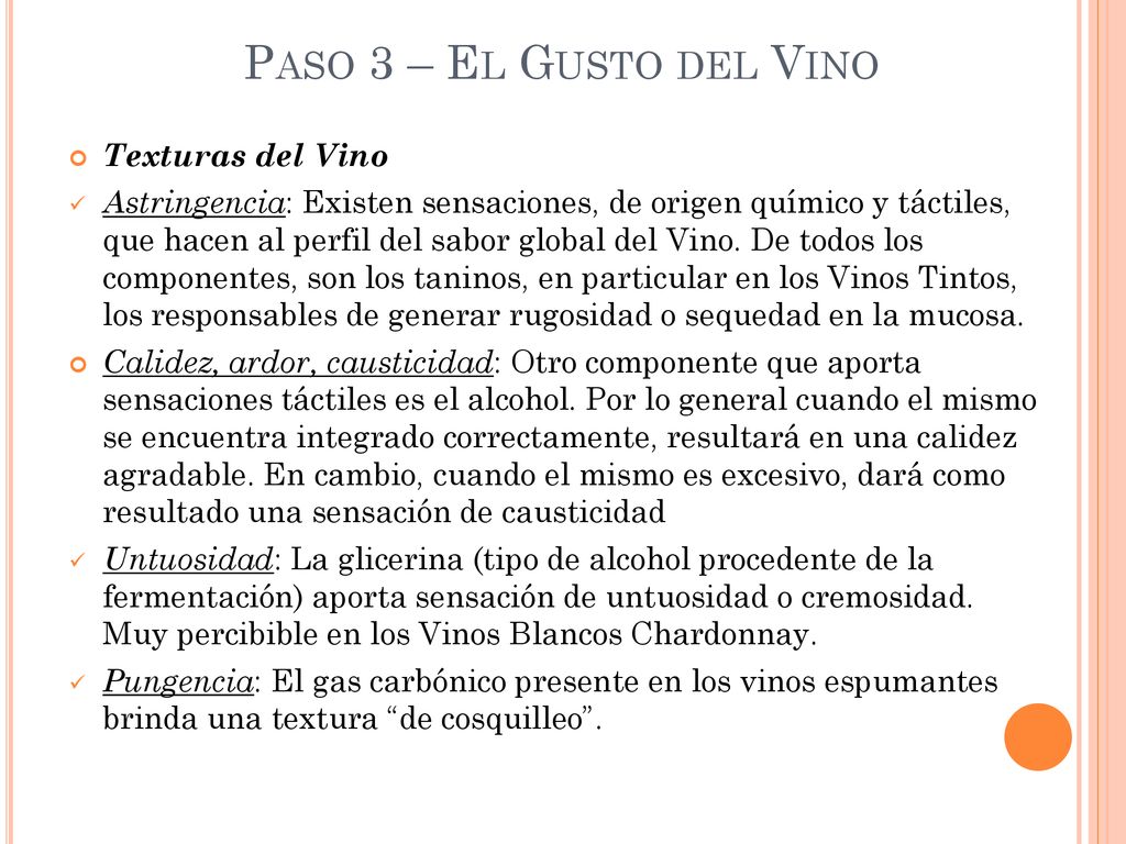Paso 3 – El Gusto del Vino Texturas del Vino