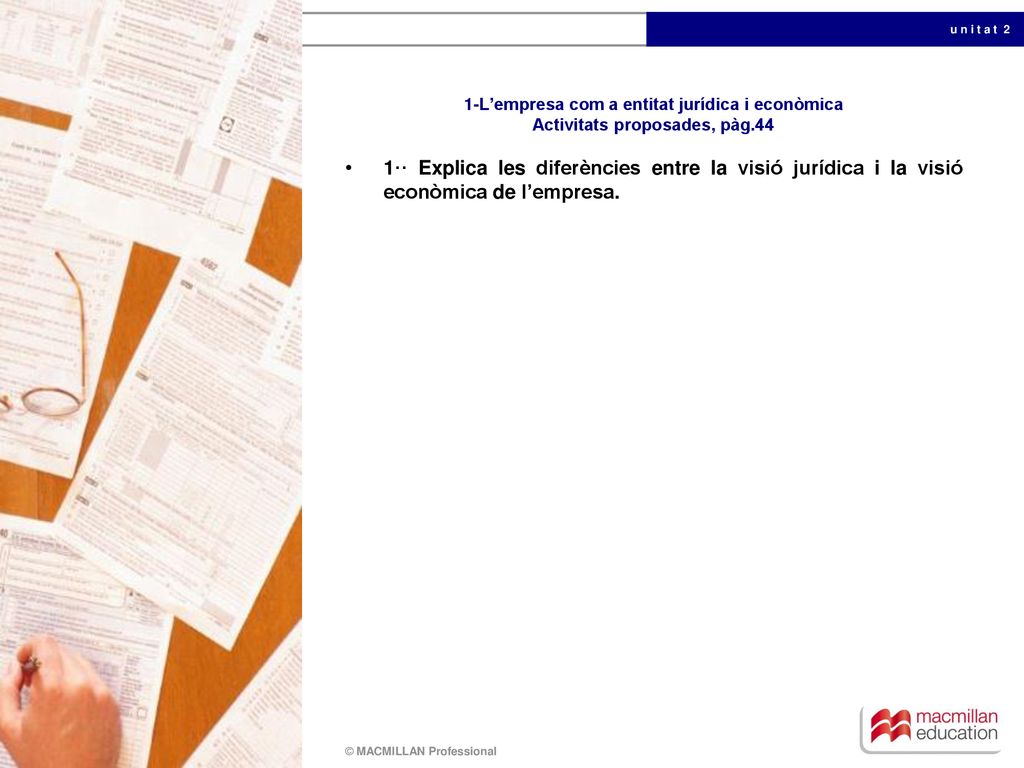 1-L’empresa com a entitat jurídica i econòmica Activitats proposades, pàg.44