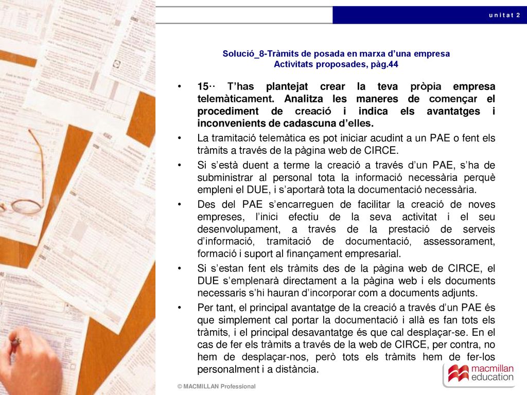 Solució_8-Tràmits de posada en marxa d’una empresa Activitats proposades, pàg.44