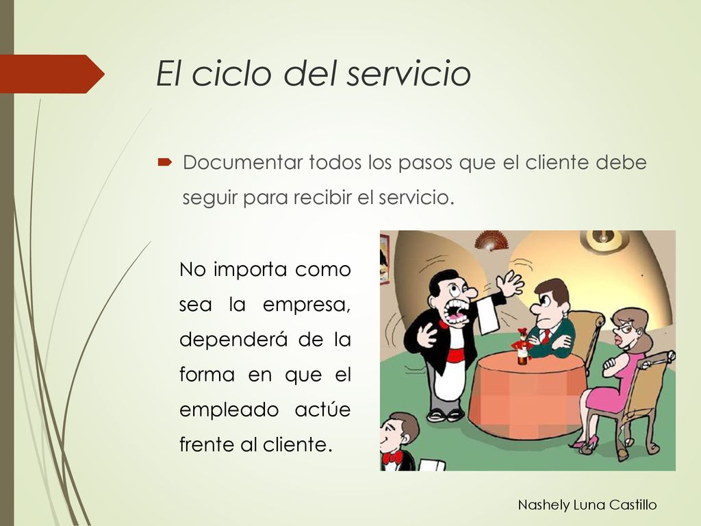 El ciclo del servicio Documentar todos los pasos que el cliente debe seguir para recibir el servicio.