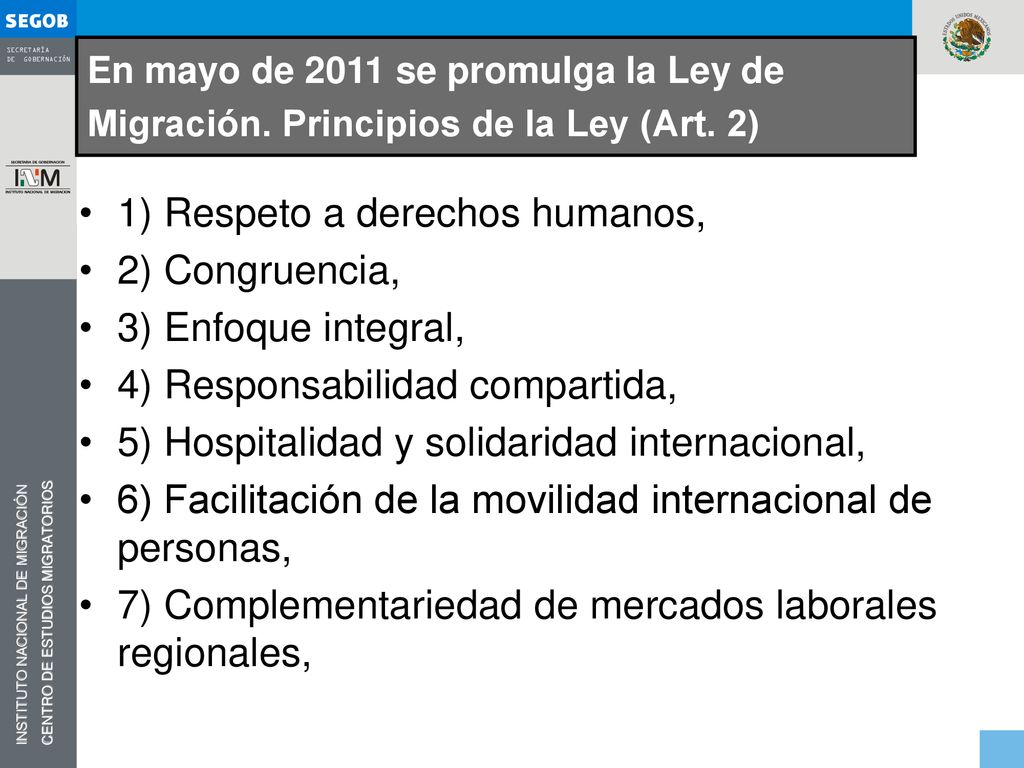 1) Respeto a derechos humanos, 2) Congruencia, 3) Enfoque integral,