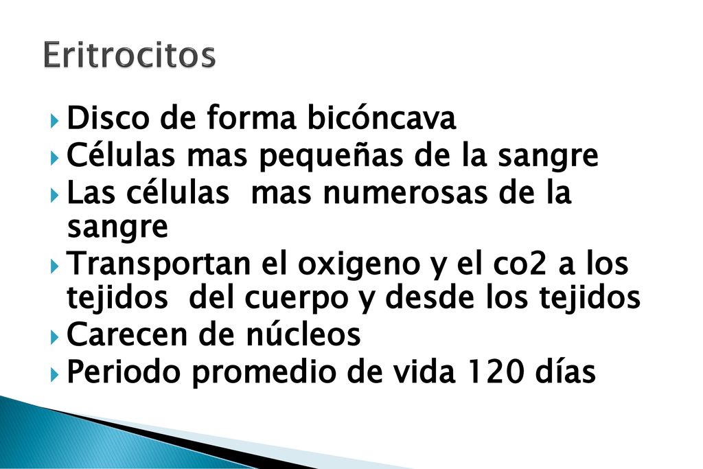 Eritrocitos Disco de forma bicóncava Células mas pequeñas de la sangre