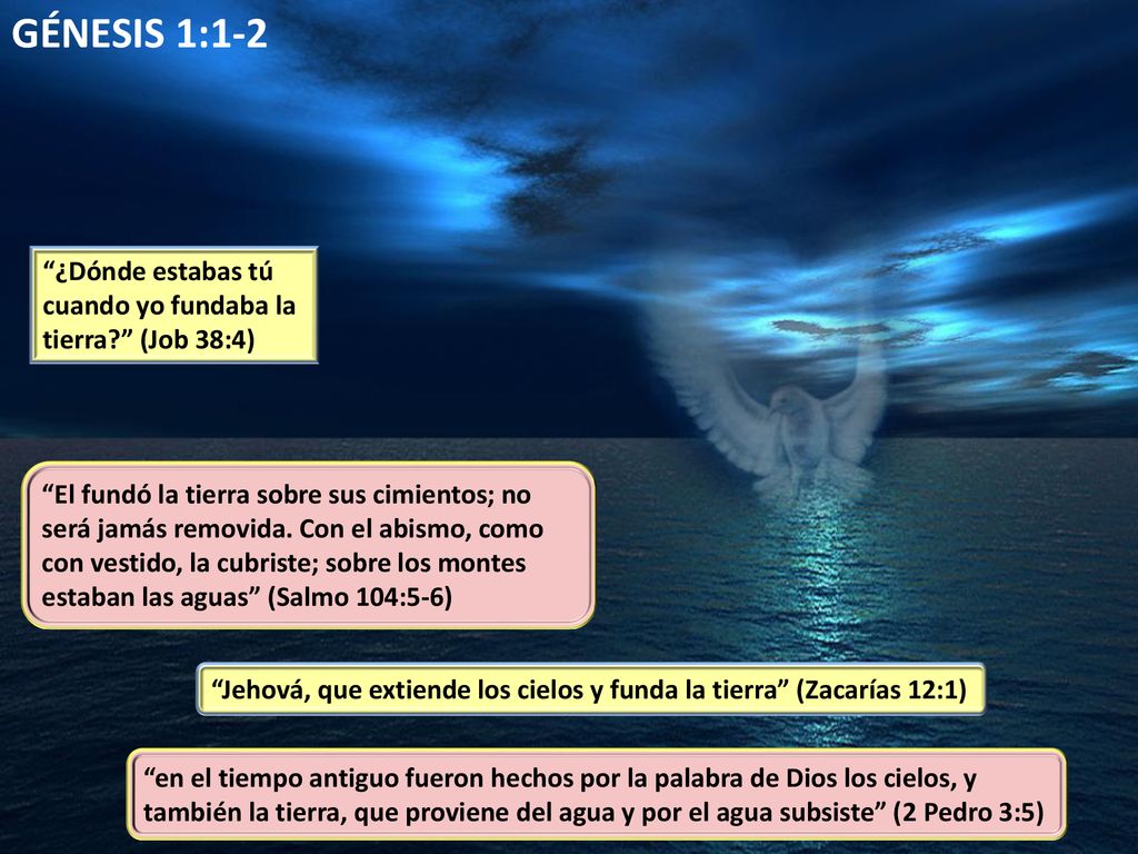 GÉNESIS 1:1-2 ¿Dónde estabas tú cuando yo fundaba la tierra (Job 38:4)