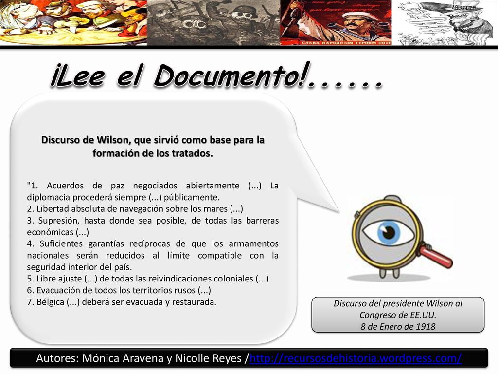 ¡Lee el Documento! Discurso de Wilson, que sirvió como base para la formación de los tratados.