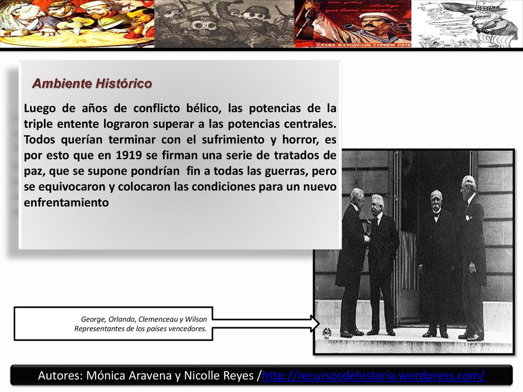 Luego de años de conflicto bélico, las potencias de la triple entente lograron superar a las potencias centrales. Todos querían terminar con el sufrimiento y horror, es por esto que en 1919 se firman una serie de tratados de paz, que se supone pondrían fin a todas las guerras, pero se equivocaron y colocaron las condiciones para un nuevo enfrentamiento