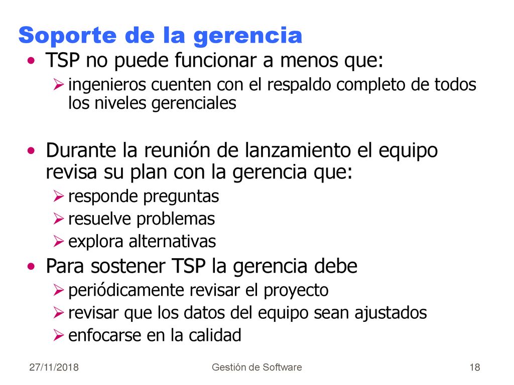 Soporte de la gerencia TSP no puede funcionar a menos que: