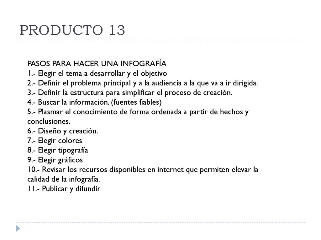 PRODUCTO 13 PASOS PARA HACER UNA INFOGRAFÍA