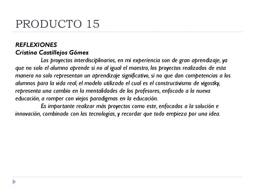 PRODUCTO 15 REFLEXIONES Cristina Castillejos Gómez