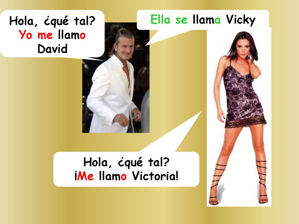 Hola, ¿qué tal Yo me llamo David Ella se llama Vicky Hola, ¿qué tal ¡Me llamo Victoria!