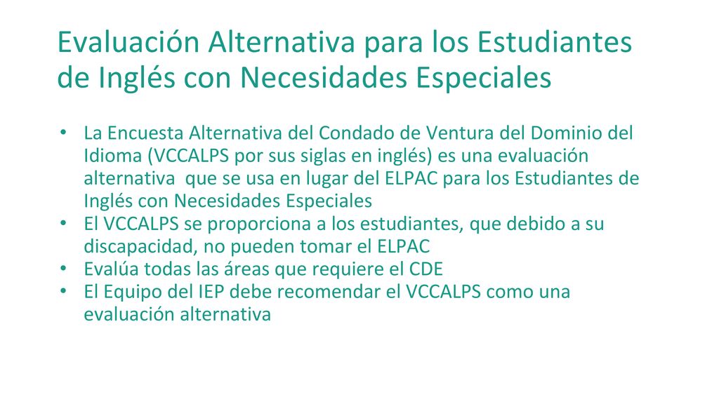 Evaluación Alternativa para los Estudiantes de Inglés con Necesidades Especiales