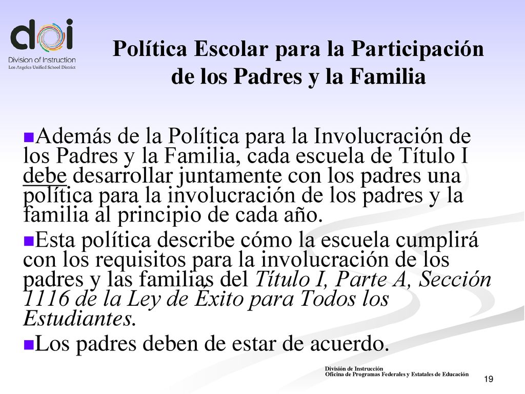 Política Escolar para la Participación de los Padres y la Familia