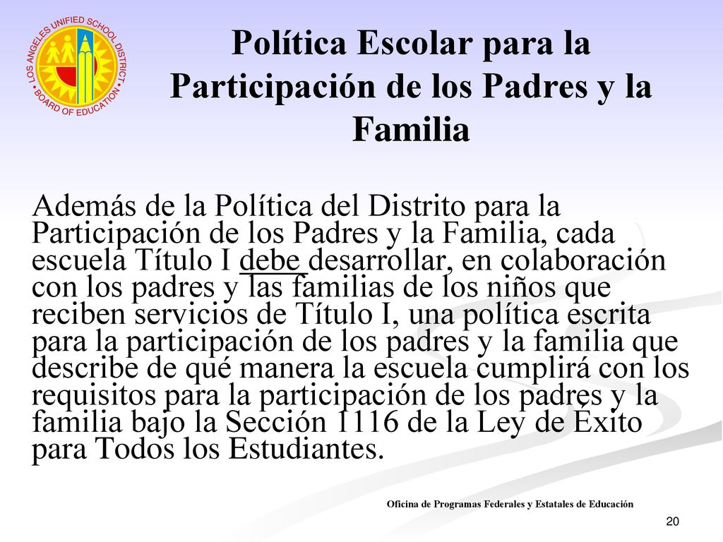 Política Escolar para la Participación de los Padres y la Familia