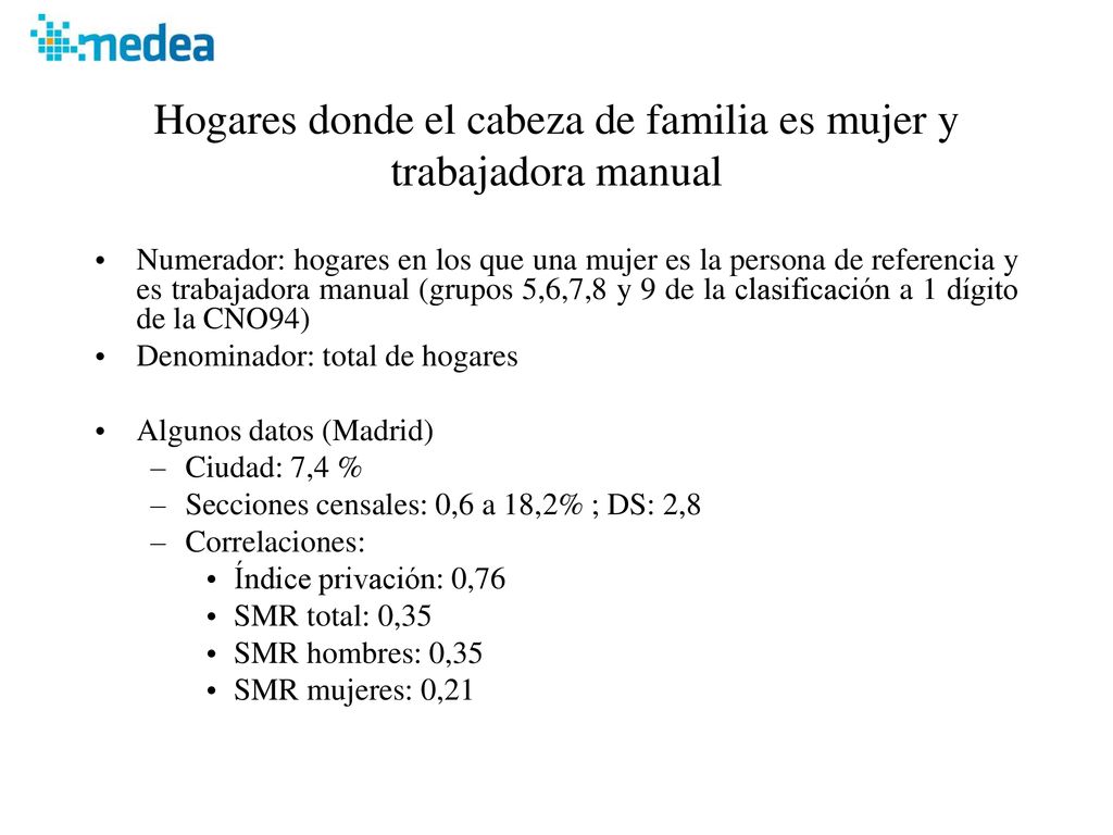 Hogares donde el cabeza de familia es mujer y trabajadora manual