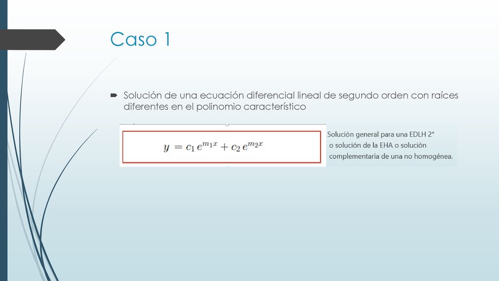 Caso 1 Solución de una ecuación diferencial lineal de segundo orden con raíces diferentes en el polinomio característico.
