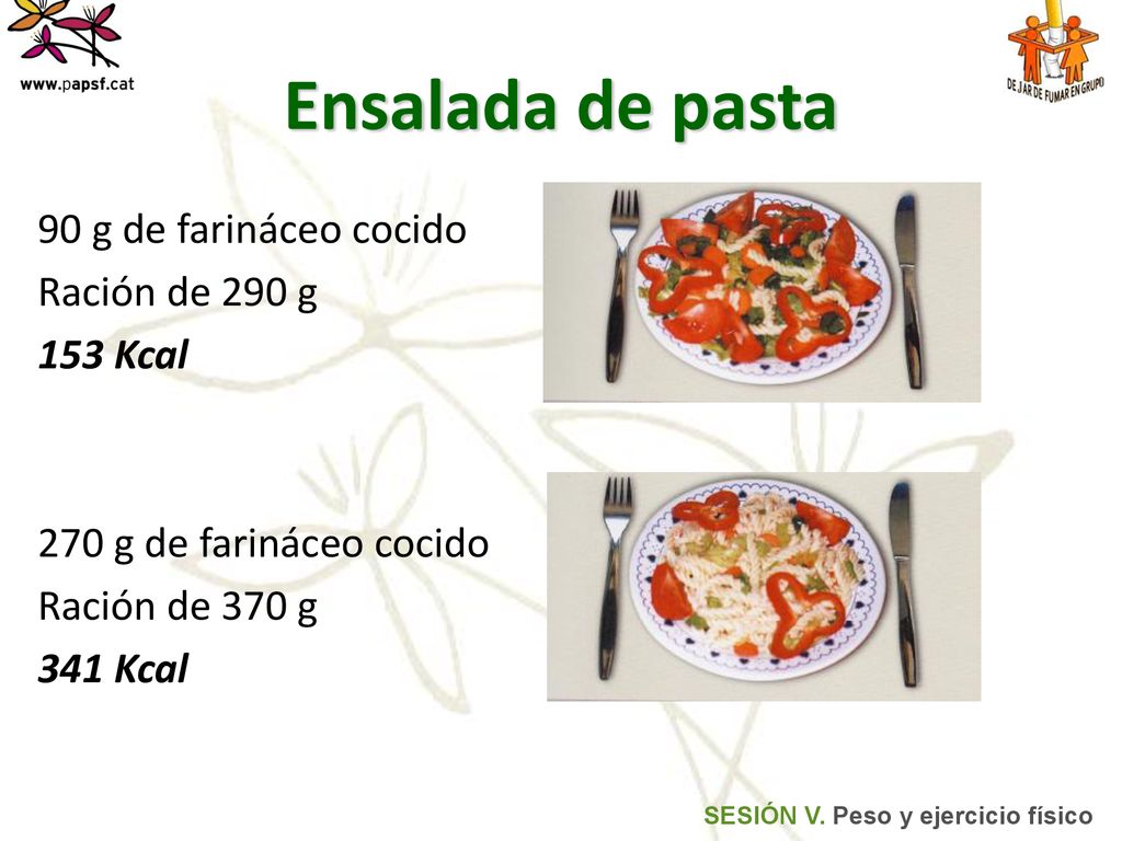 Ensalada de pasta 90 g de farináceo cocido Ración de 290 g 153 Kcal