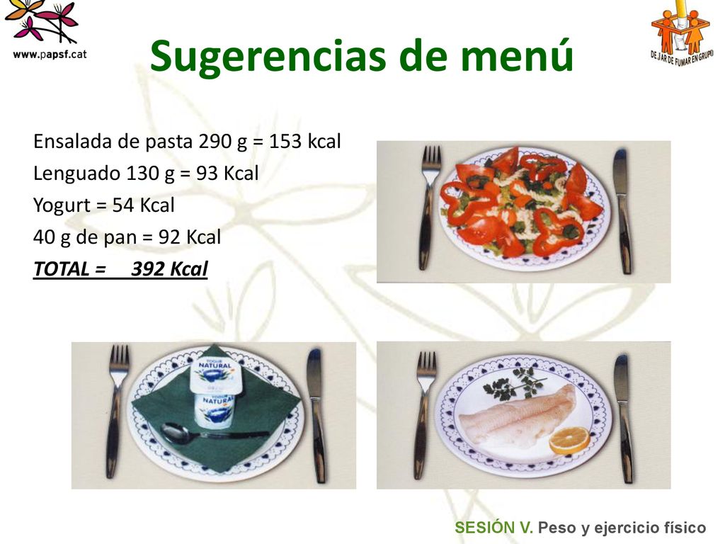 Sugerencias de menú Ensalada de pasta 290 g = 153 kcal