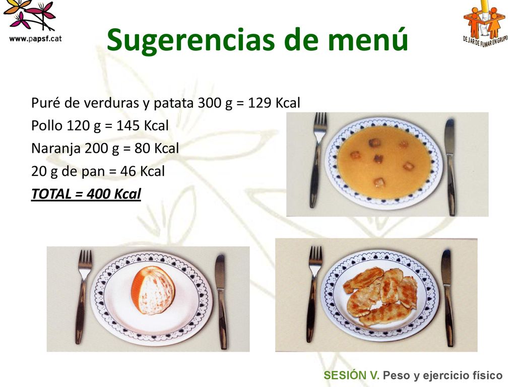 Sugerencias de menú Puré de verduras y patata 300 g = 129 Kcal