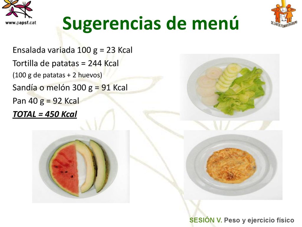 Sugerencias de menú Ensalada variada 100 g = 23 Kcal