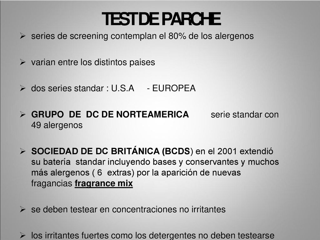 TEST DE PARCHE series de screening contemplan el 80% de los alergenos