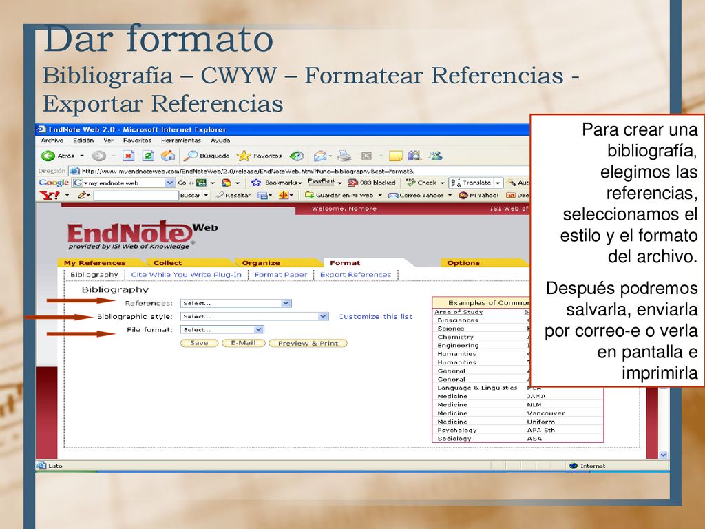 Dar formato Bibliografía – CWYW – Formatear Referencias - Exportar Referencias