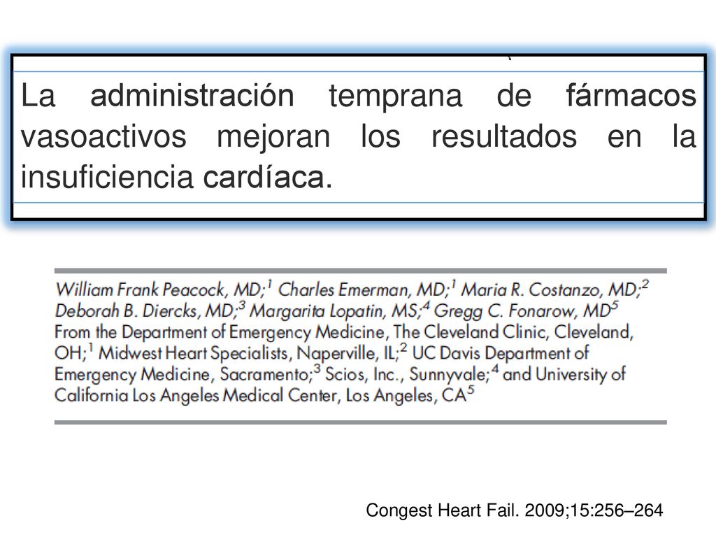 La administración temprana de fármacos vasoactivos mejoran los resultados en la insuficiencia cardíaca.
